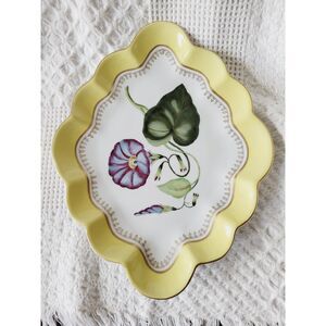 Vtg Chelsea House Morning Glory Decorative Plate Tray Hand-Painted Floral Yellow